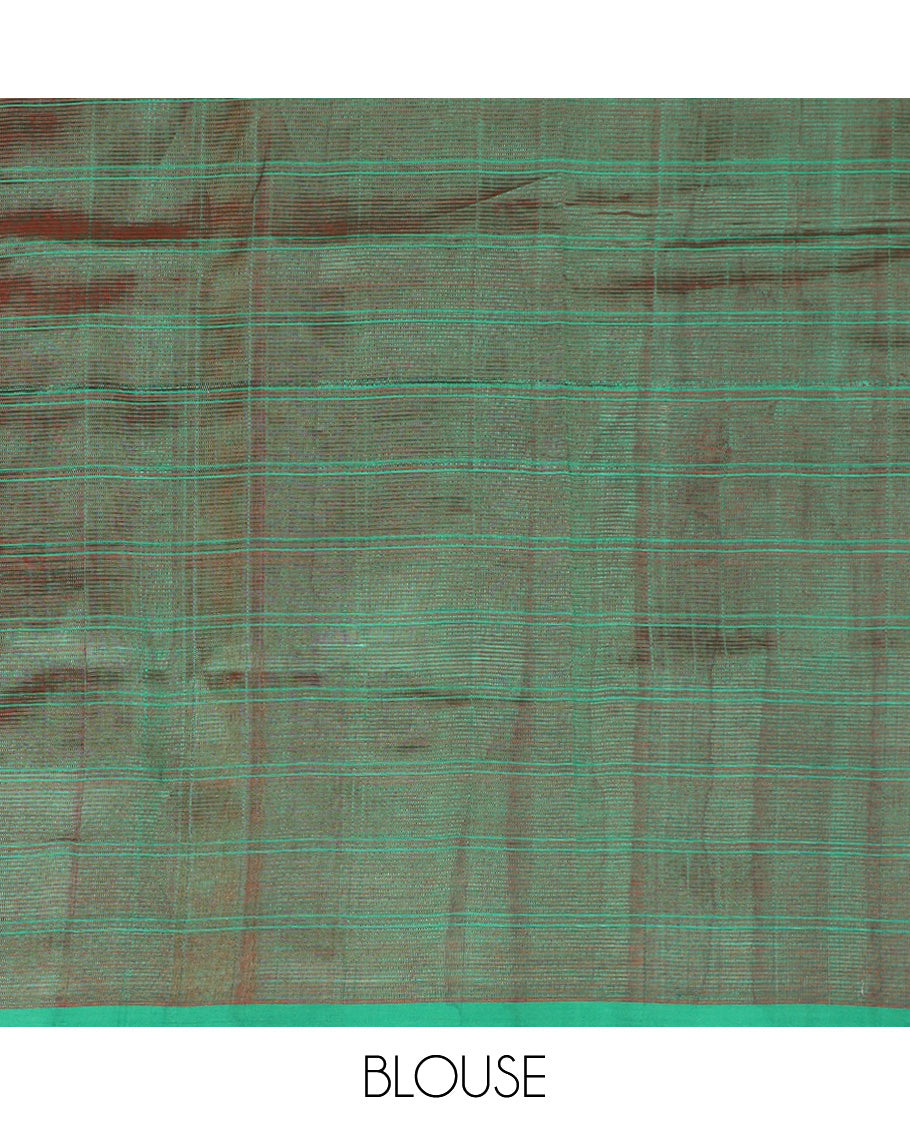 Red checked Mangalagiri Cotton saree, contrast border, and striped pallu