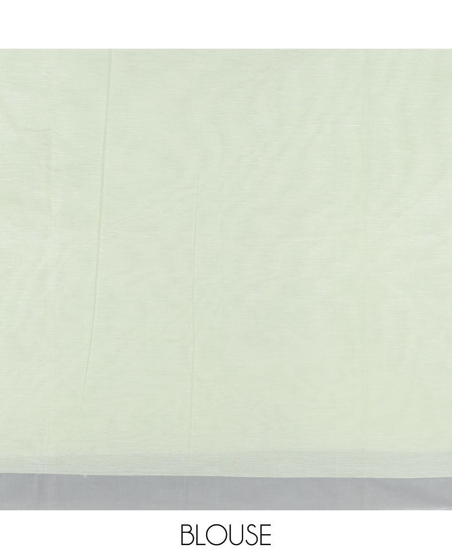 Pastel green buttas Kanchi cotton saree, contrast border, and pallu of floral and leaf design