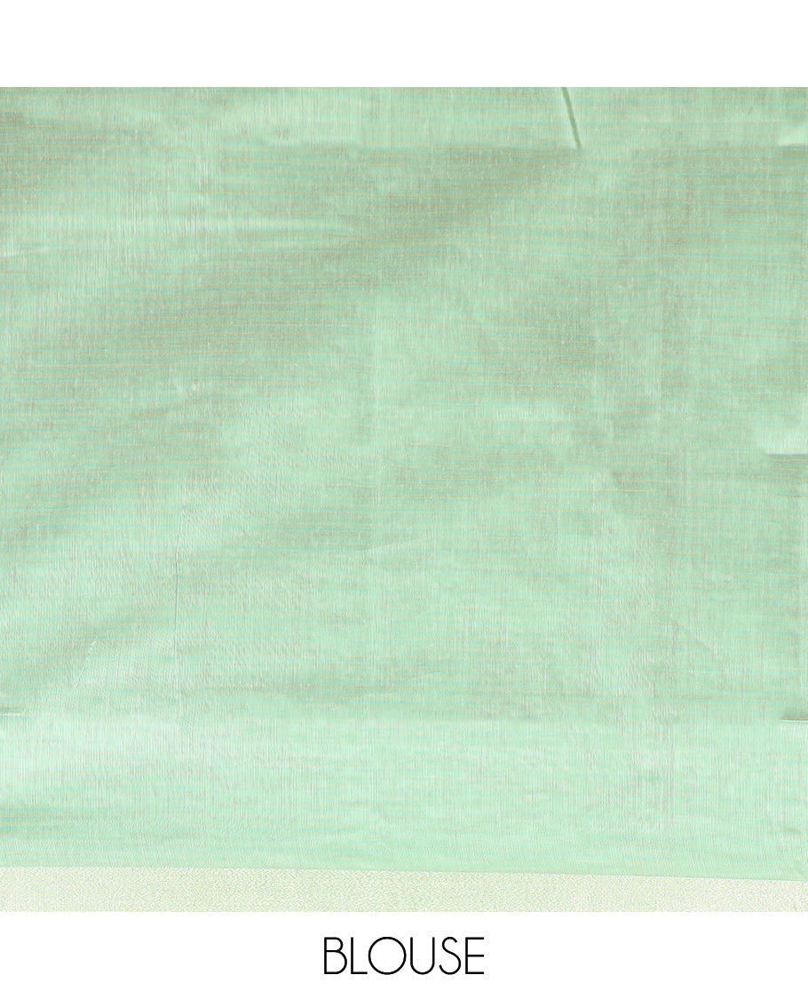 Pink checked with floral embroidered chirala cotton saree, plain border, and contrast striped pallu