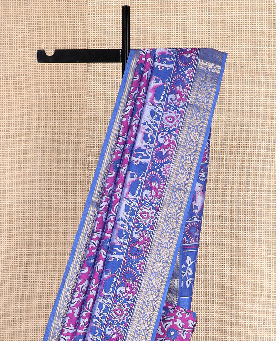 Purple floral vine patola silk saree, contrast traditional zari border and pallu of Pichwai cow and peacock motifs