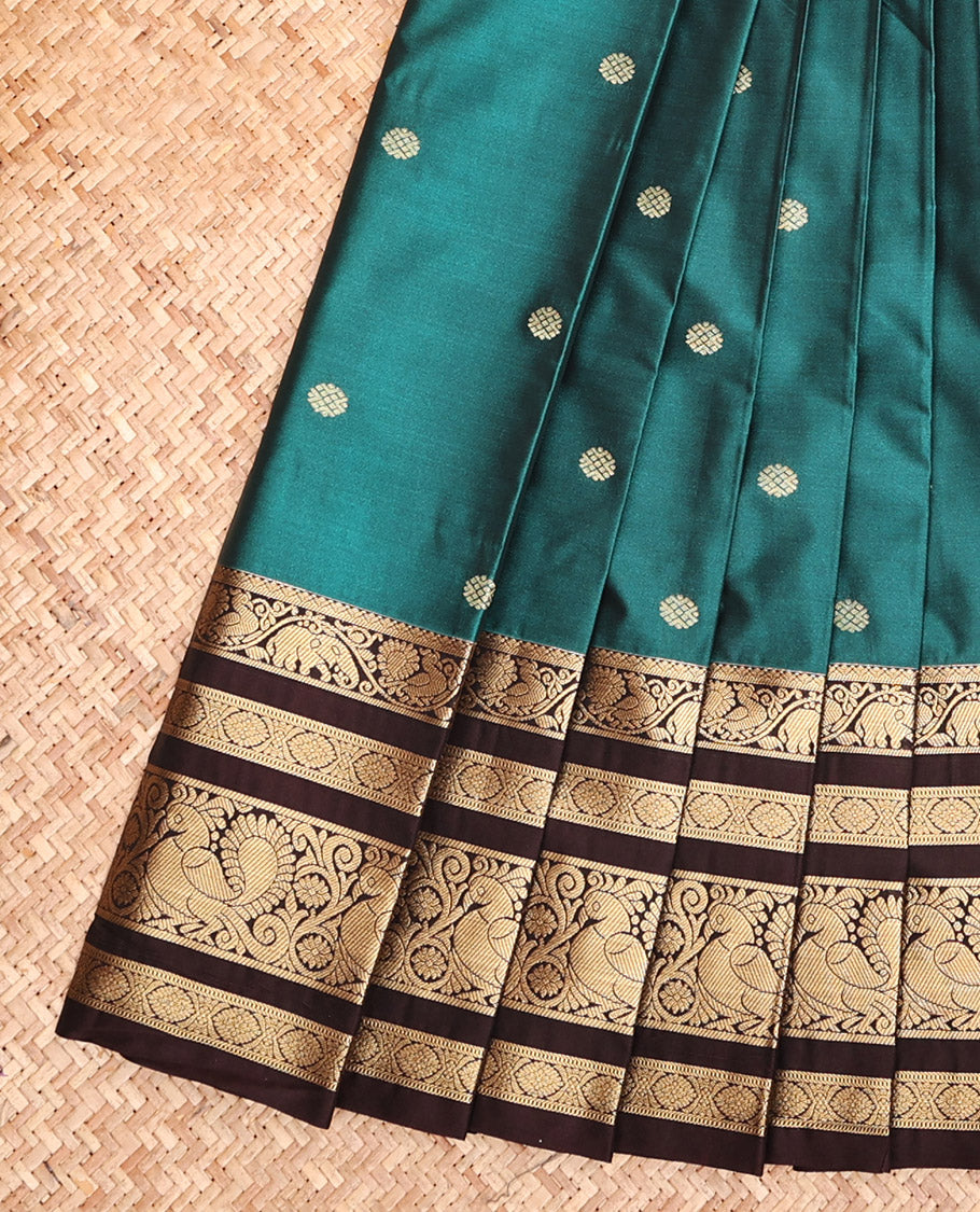 Green Budget Silk Saree with Zari Buttas, a Contrast Traditional Zari  Border, Grand Pallu,Contrast Blouse