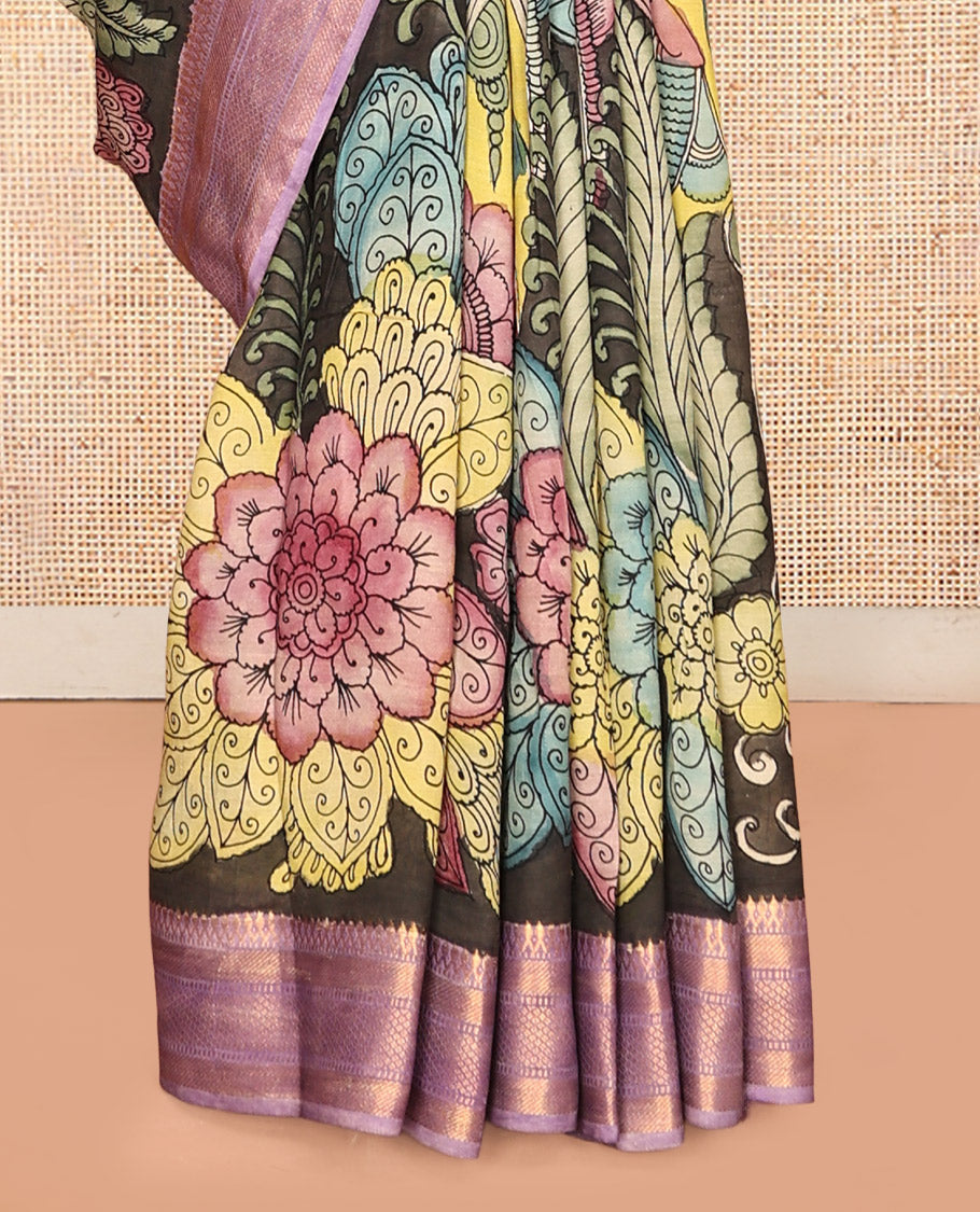 Black Tussar Kalamkari Saree