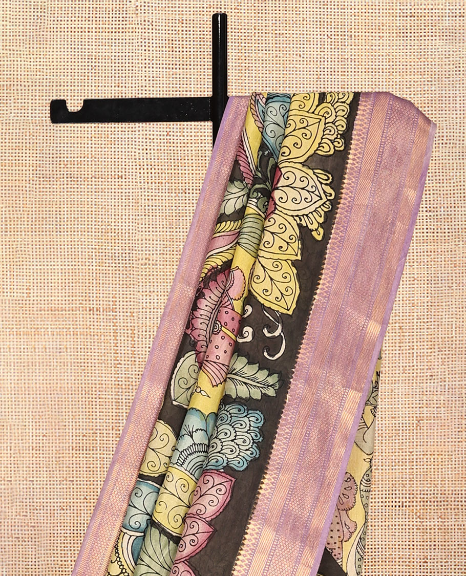 Black Tussar Kalamkari Saree