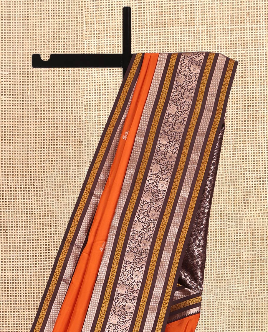 Orange Mayil-Chakram Buttas Vasundhara Lite Silk Mix Saree, Contrast Traditional Zari Border, and a Contrast Blouse