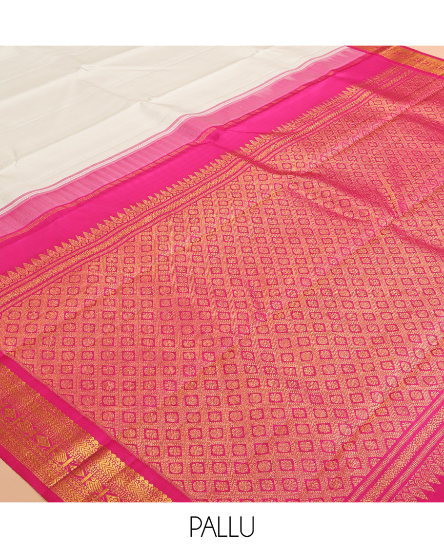 Cream Plain Kanchipuram Silk Saree