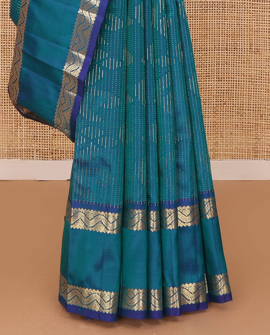 Blue zari design Kanchipuram silk saree, one-sided rettai pettu zari border & floral design pallu