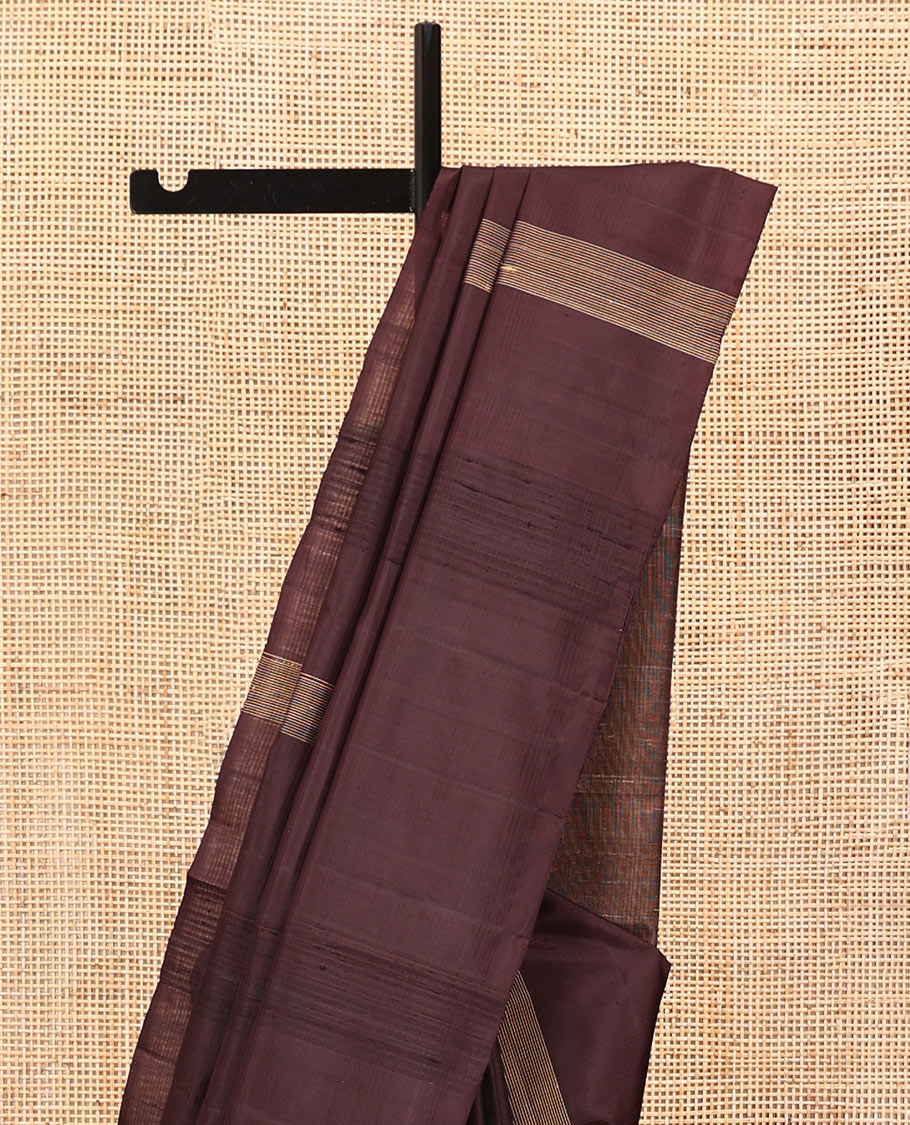 Borderless Brown Mayuri Soft Silk Saree, Crafted with Zari Buttas All Over Its Body, Highlighted by a Uniquely Patterned Pallu, and Paired with a Matching Blouse