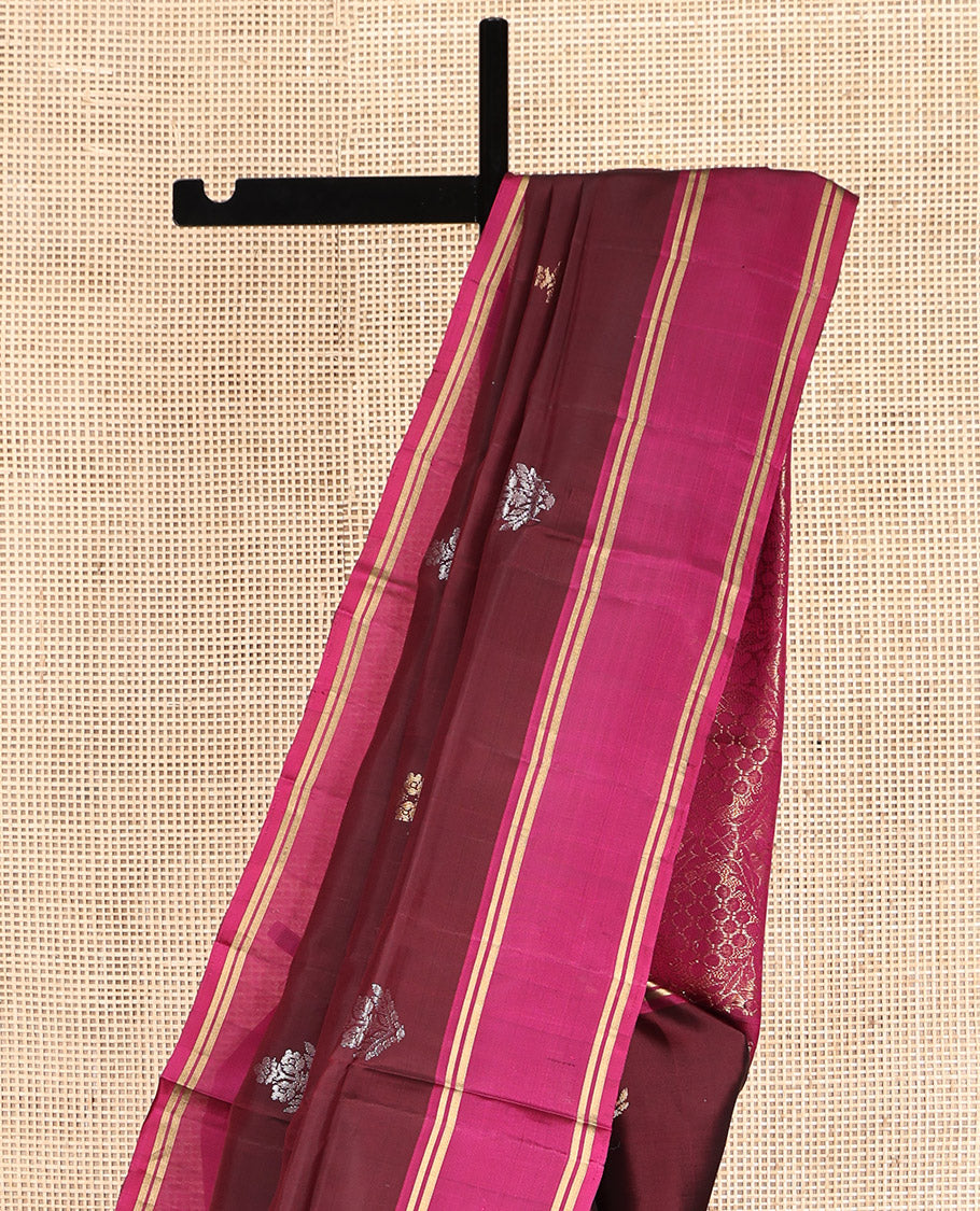 Brown Mayuri Lite Silk Mix Saree, Adorned with Zari Buttas, Complemented by Contrast Border, Pallu of Intricate Designs and a Contrast Blouse