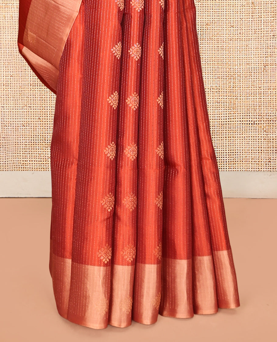 Orange Butta and Stripes Mayuri Lite Silk Mix Saree