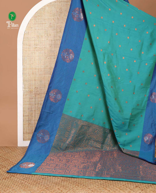 Rama with blue star zari butta soft cotton saree with contrast small checks border & rich weaving pallu along with butta design blouse