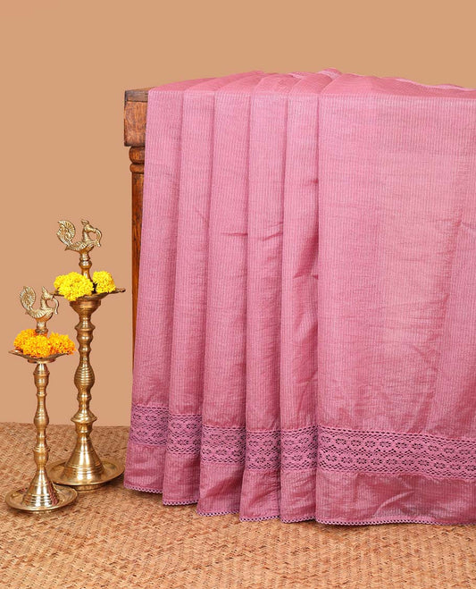 Light purple kota nylon saree with chemical cut work border & self pallu along with plain blouse