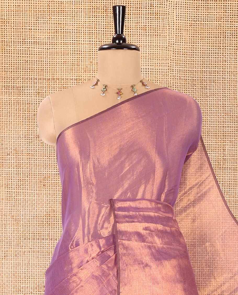 Borderless Violet Plain Khadi Tissue Saree, a Self-Pallu, and Paired with a Matching Blouse