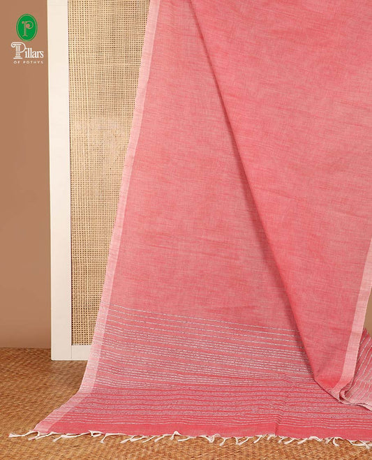 Light pink Striped soft khadhi cotton saree with self border & striped thread pallu along with striped blouse