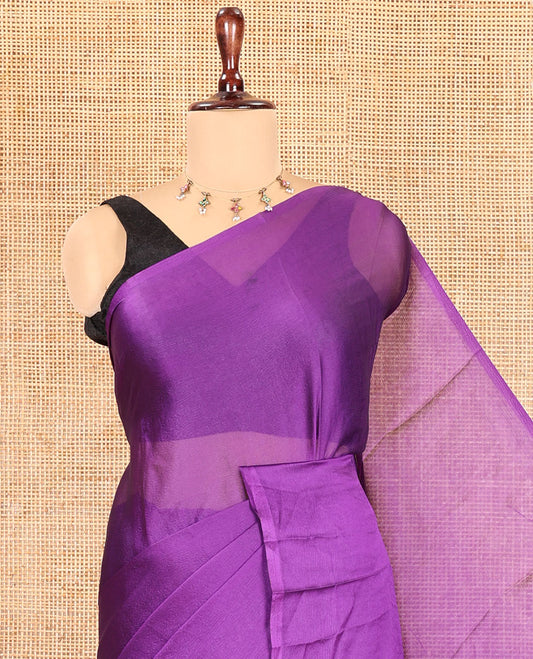 Borderless Violet Plain Crushed Rangoli Chiffon Saree, Comes with a Matching Designer Blouse