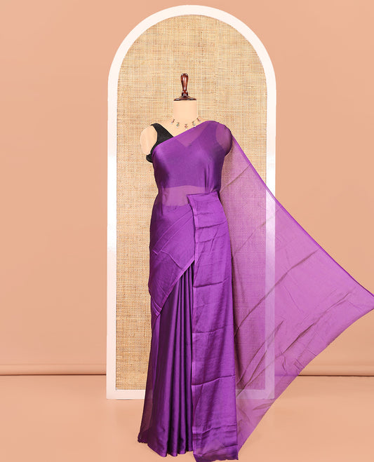 Borderless Violet Plain Crushed Rangoli Chiffon Saree, Comes with a Matching Designer Blouse