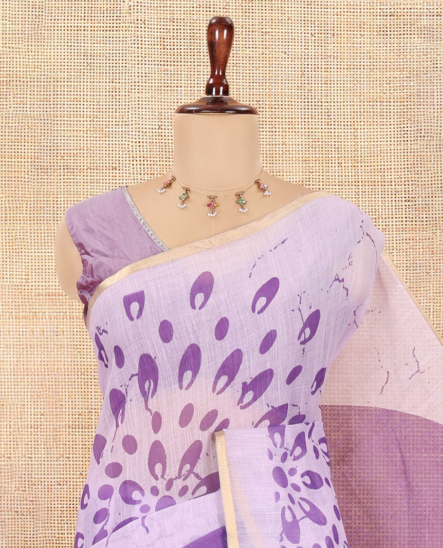 Borderless Violet Linen Cotton Saree, Elevated with Geometric-Abstract Print and a Contrast Blouse