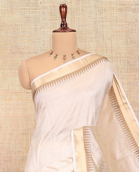 Cream Plain Art Tussar Saree