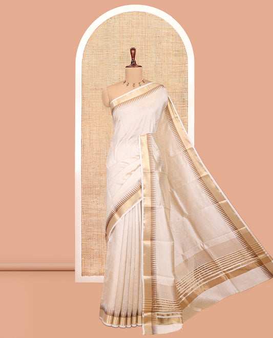 Cream Plain Art Tussar Saree