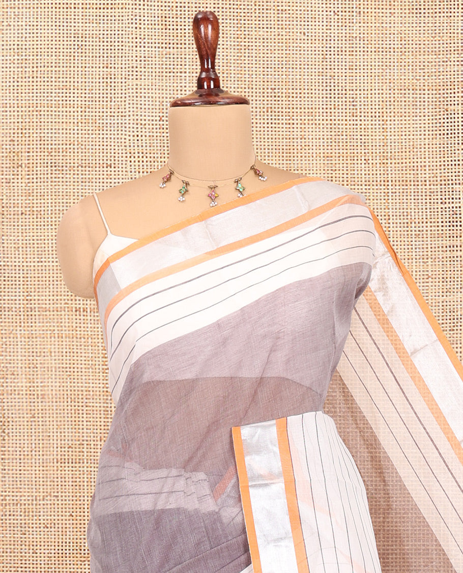Light Wine Plain Handloom Mercerised Cotton Saree