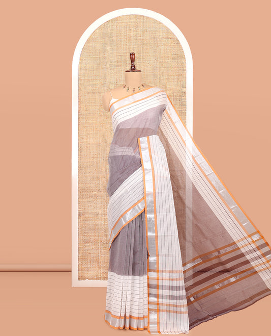 Light Wine Plain Handloom Mercerised Cotton Saree