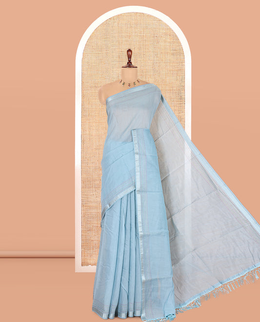 Blue Plain Chanderi Cotton Saree