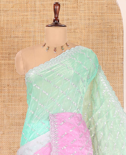 Apple Green-Pink Fendy Chiffon Saree