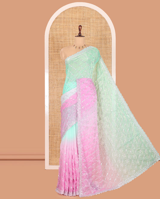 Apple Green-Pink Fendy Chiffon Saree