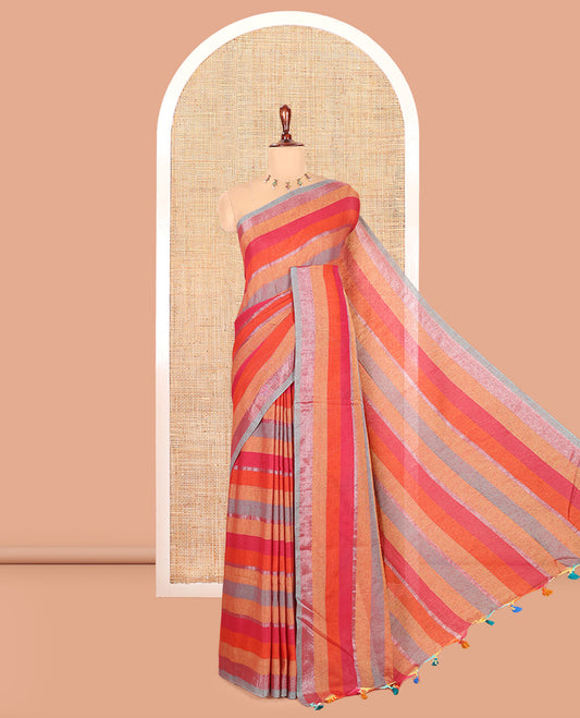 Borderless Purple-Base Khadi Cotton Saree