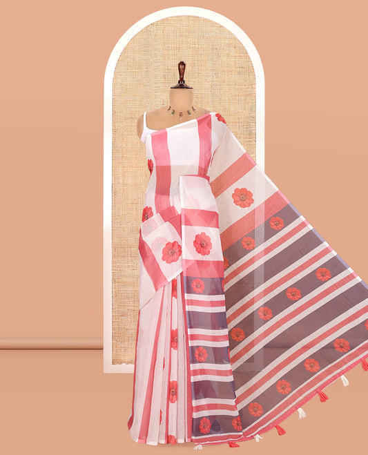 Borderless Pink Linen Cotton Saree
