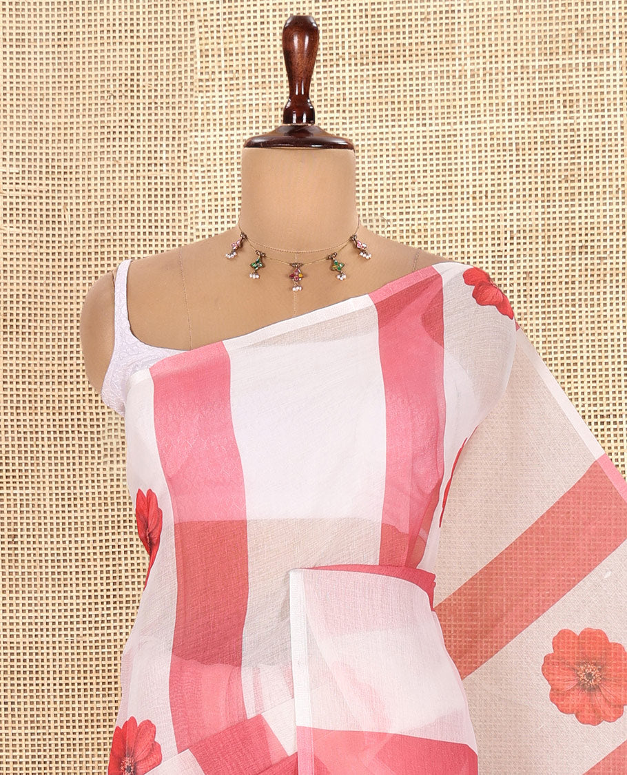 Borderless Pink Linen Cotton Saree