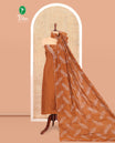 Dusky Brown Mul Chanderi Material Churidar Set, V-Neck Thread Embroidered Top, a Matching Bottom, a Thread Leaf Embroidered Dupatta
