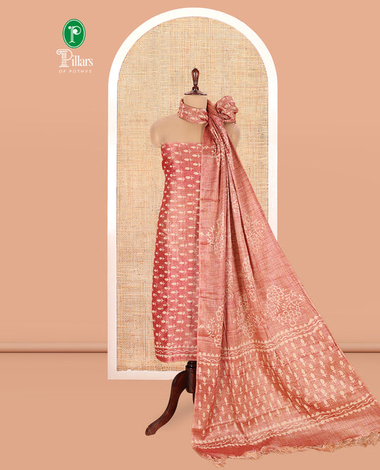 Light Maroon Semi-Silk Khadi Jute Material Chudidar Set