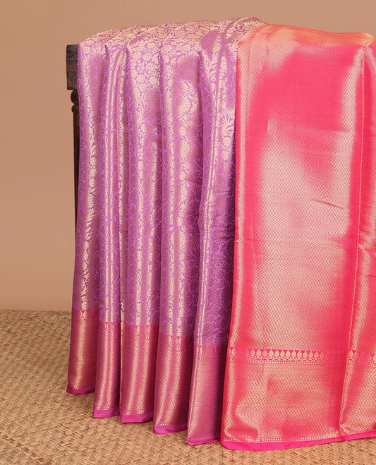 lavender floral design tissue saree with zari border & rich pallu along with contrast blouse