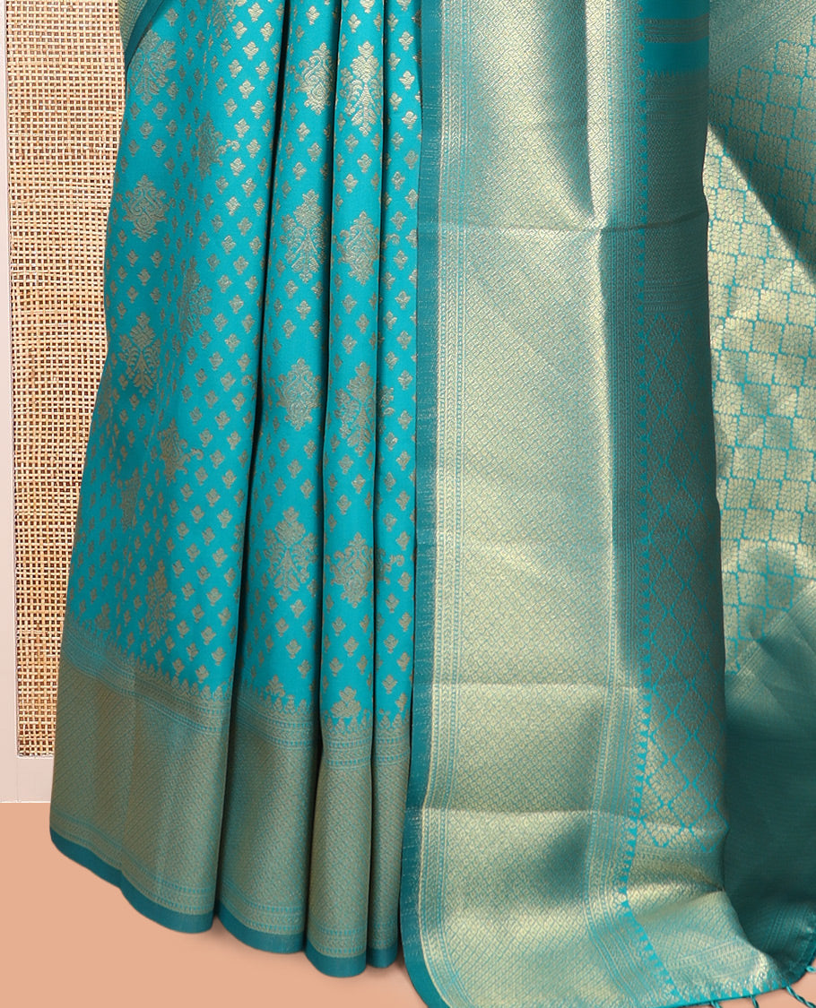 Rama Blue Semi-Silk Saree, Enriched with Jacquard Design, a Traditional Zari Border, Grand Pallu, and a Matching Blouse-Trisha-Inspired