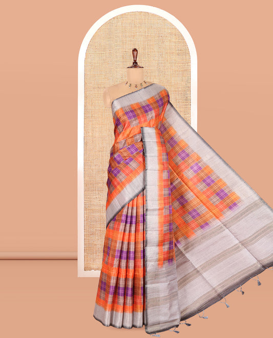 Grey Fancy Tussar Silk Saree