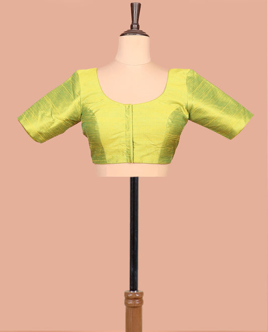 Parrot Green Plain Readymade Blouse Featuring a Front Round-Neck, Back Round-Neck, and Half-Sleeve