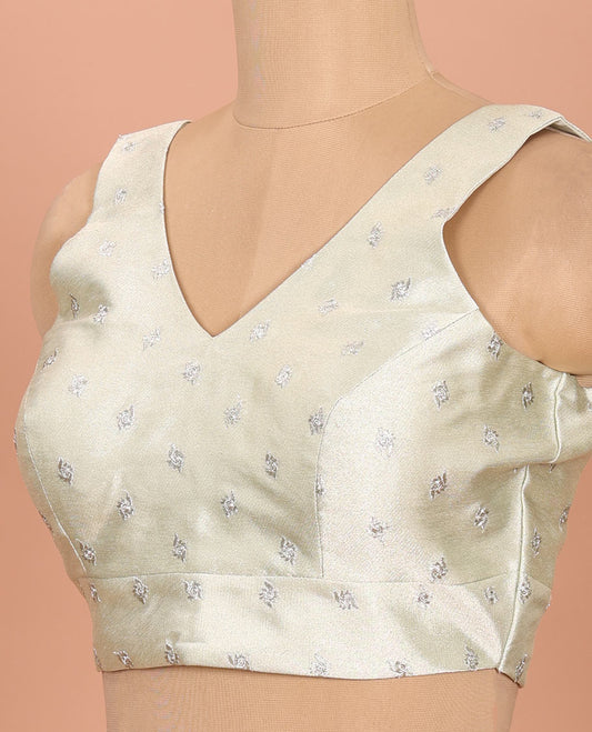White thread buttas embroidered front and back V-neck sleeveless readymade blouse
