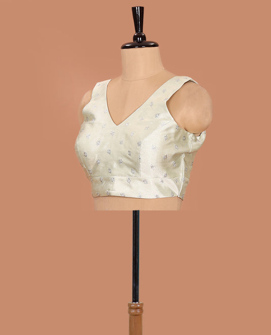 White thread buttas embroidered front and back V-neck sleeveless readymade blouse