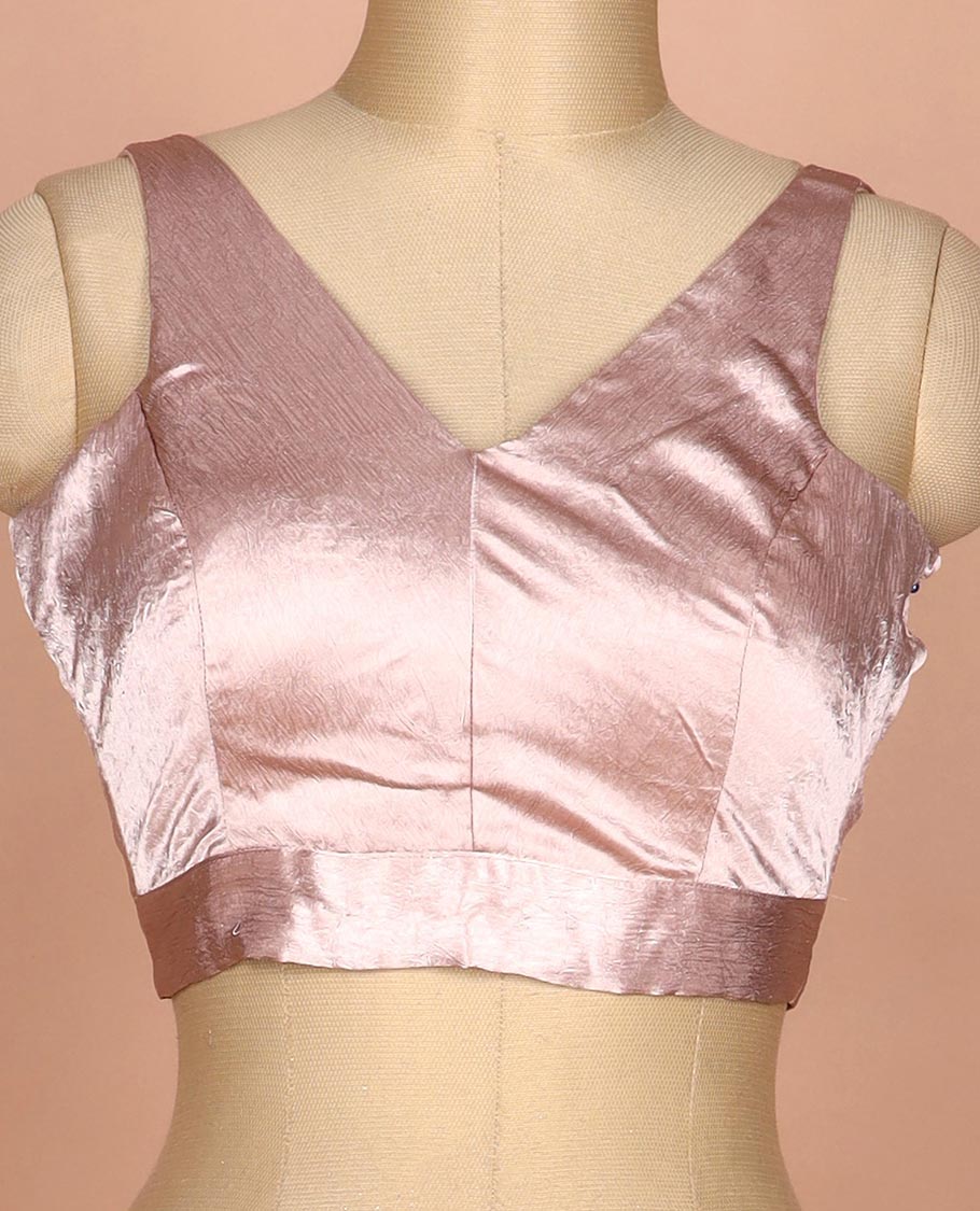 Onion pink plain front and back V-neck thick strapped sleeveless readymade blouse