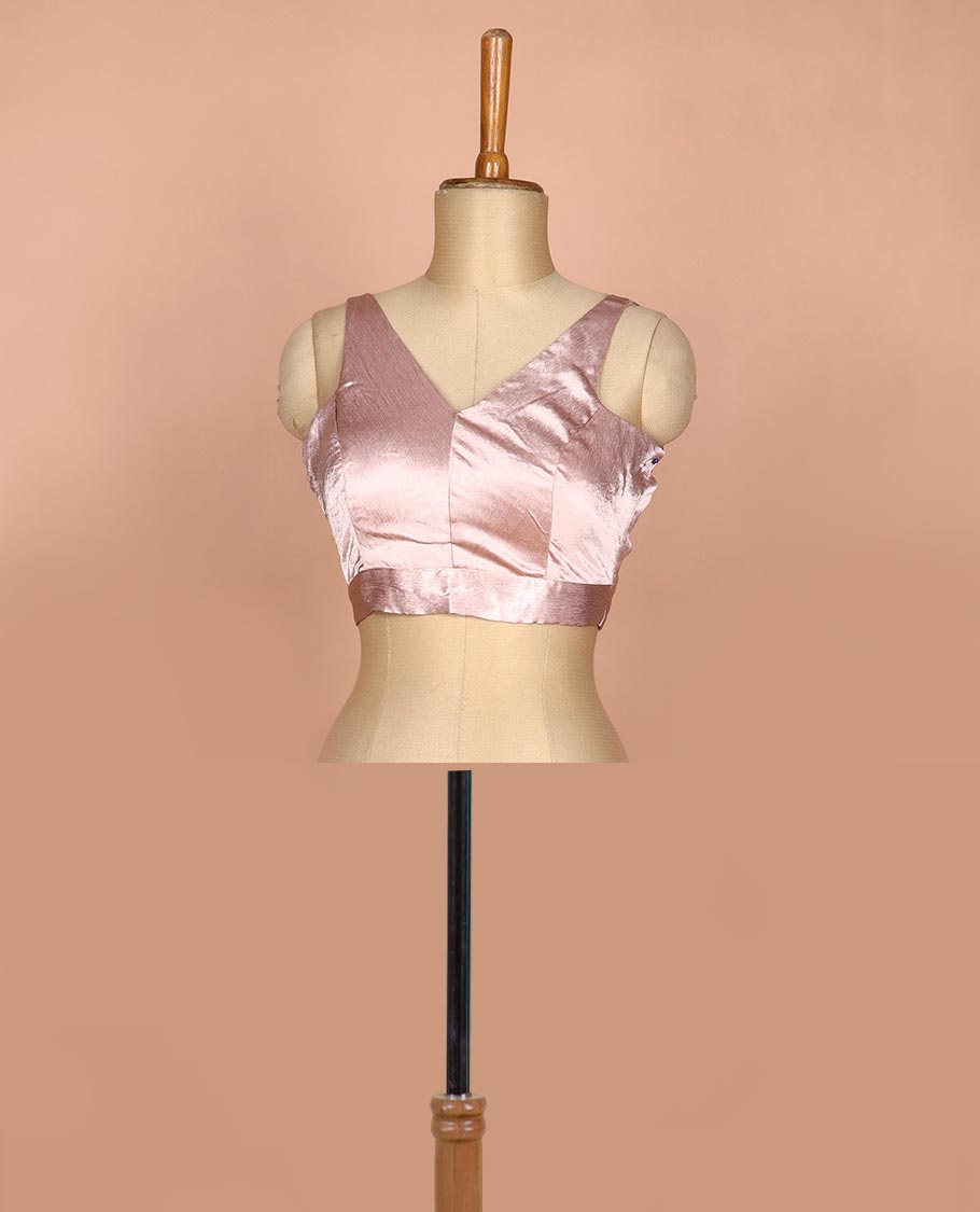 Onion pink plain front and back V-neck thick strapped sleeveless readymade blouse