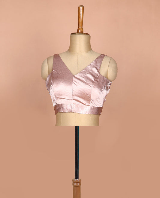 Onion pink plain front and back V-neck thick strapped sleeveless readymade blouse