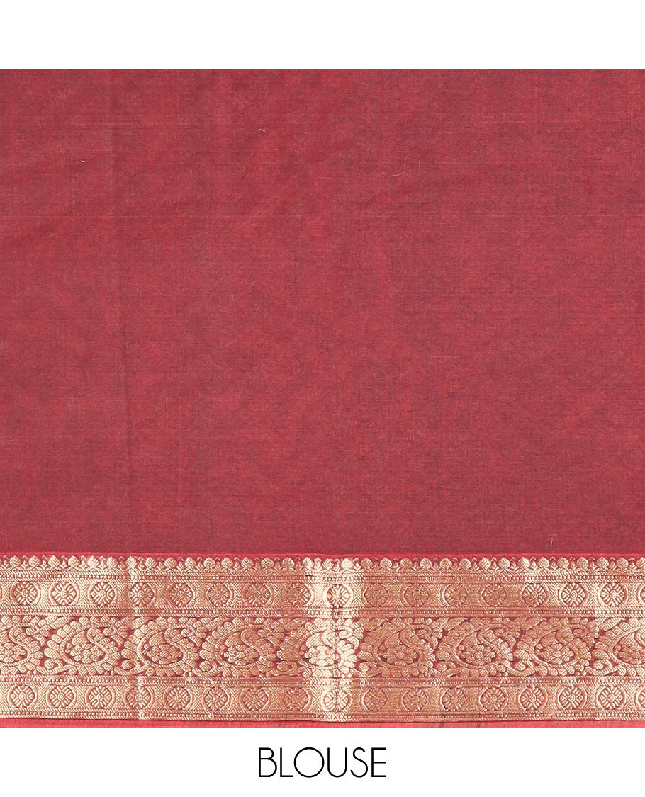 Dark blue motifs silk cotton saree with contrast intricate zari design border & argyle design pallu