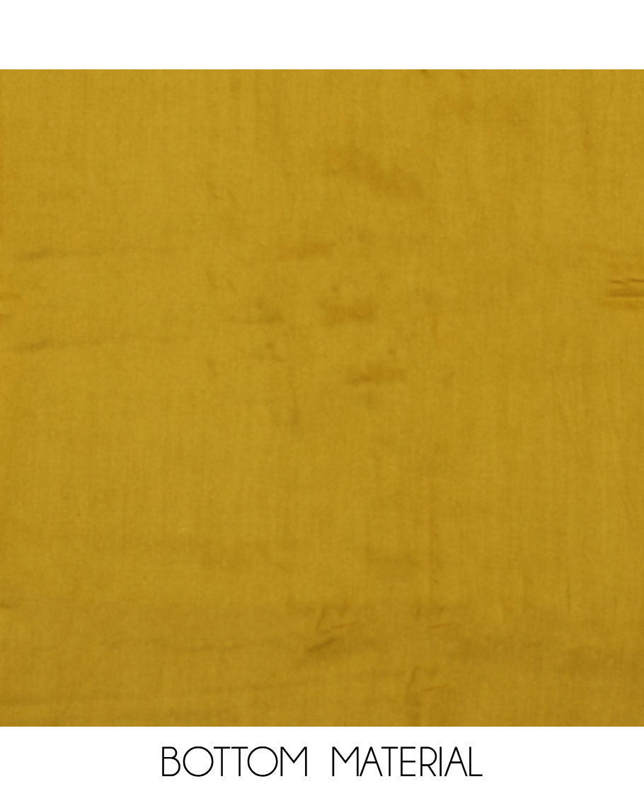 Yellow material chudidar set, floral motifs printed and stone work top, plain bottom, and floral motifs printed dupatta