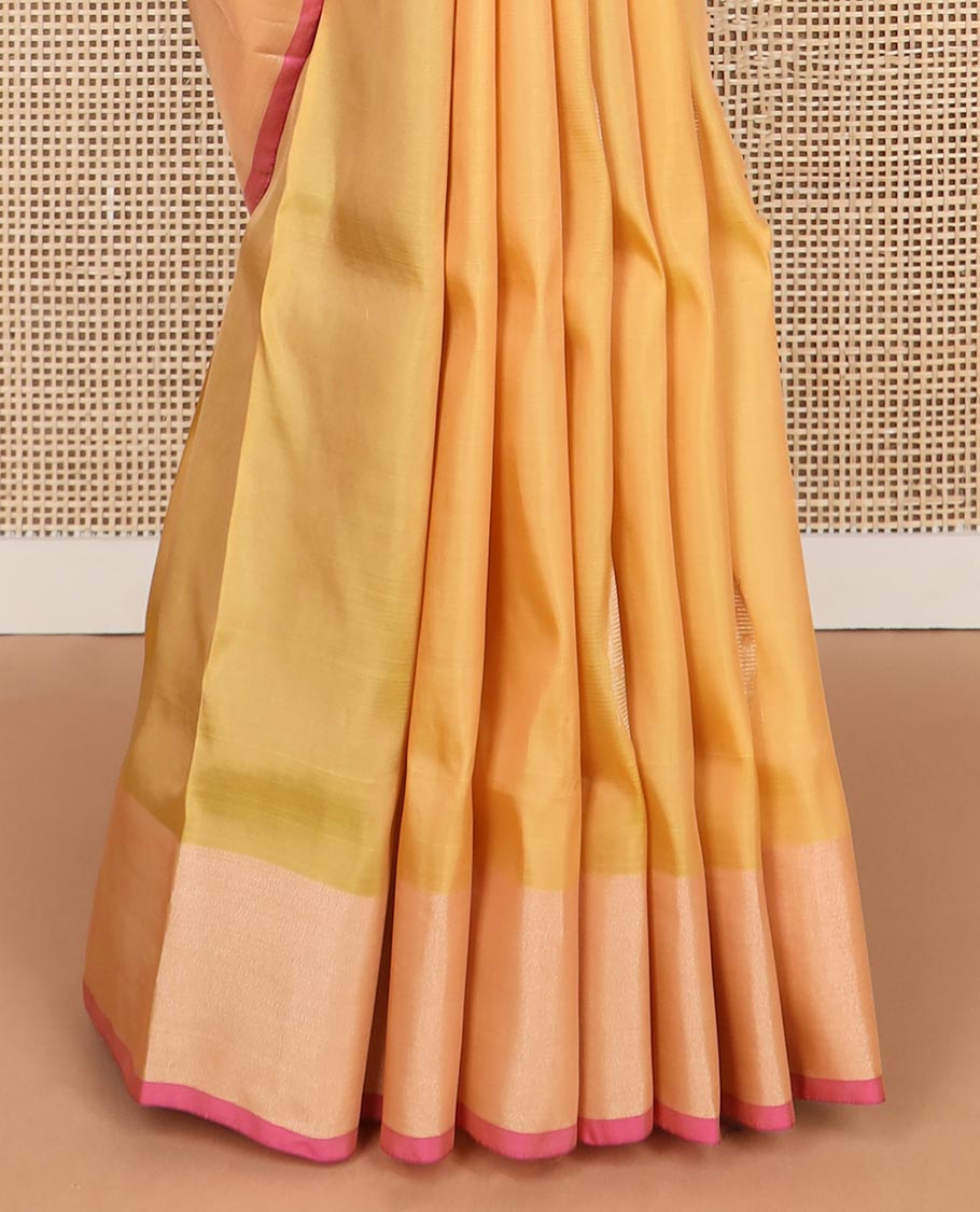 Yellow floral motifs uppada silk saree with contrast zari border & floral design pallu