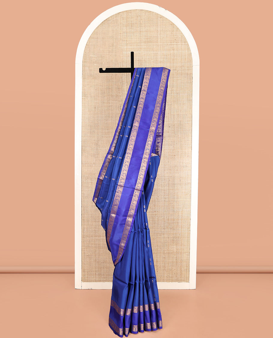 Blue Uppada Silk Saree, Elevated with Zari Buttas, a Floral Creeper Border, Grand Pallu, and a Matching Blouse