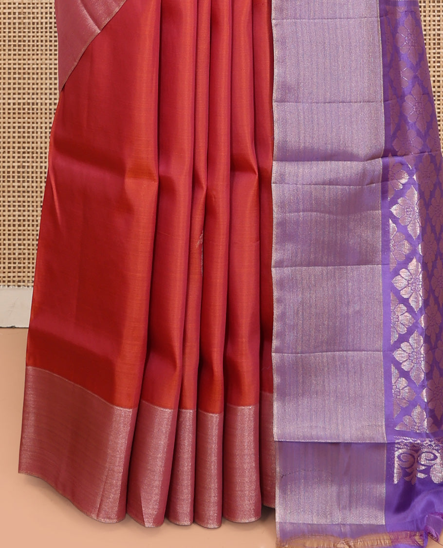 Rust Orange Uppada Saree, Ornamented with Floral Buttas, a Bavanji Border, Contrast Intricate Pallu, and a Contrast Blouse