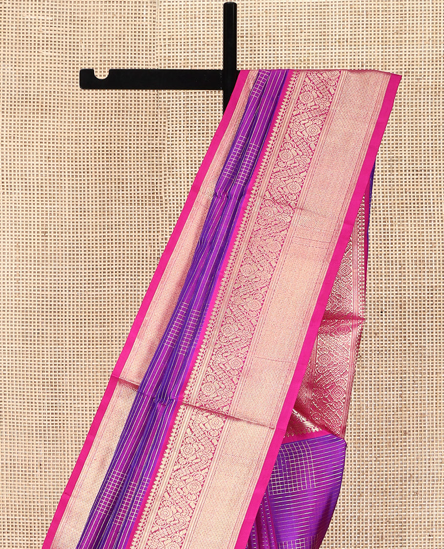 Purple Venkatagiri Silk Saree, Richly Detailed with Zari Checks All Over Its Body, Complemented by a Contrast Traditional Zari Design Border, Grand Pallu, and Paired with a Matching Blouse