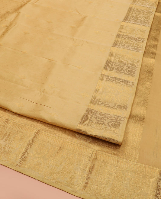 Gold Vasundhara Lite Silk Mix Saree, Subtly Sparkled with Zari Buttas on Its Body, Highlighted by Zari Border of Manga, Rekku, and Intricate Designs, Grand Pallu of Jaal Designs, and Paired with a Matching Blouse