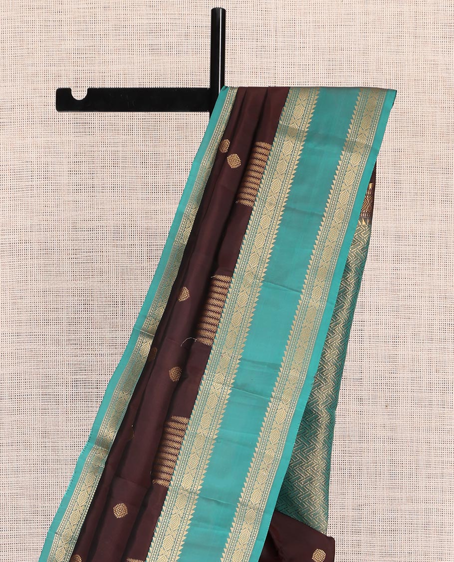 Brown Zari Buttas Woven Vasundhara Lite Silk Mix Saree, a Contrast Rettai Pettu Border, Contrast Blouse