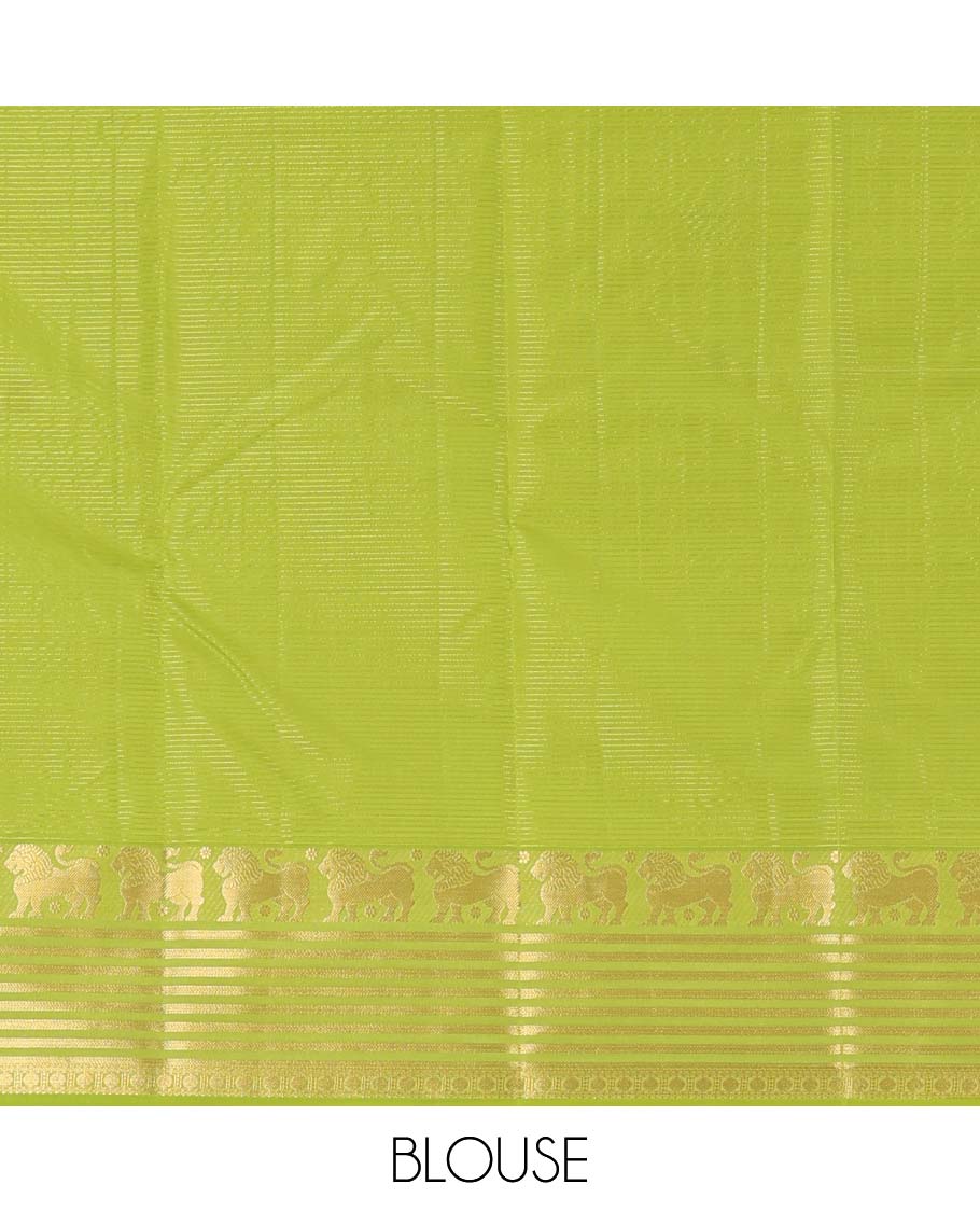 Sandal Vasundhara silk mix saree, contrast border of singam, kathir, and rudraksham designs, and jaal pallu